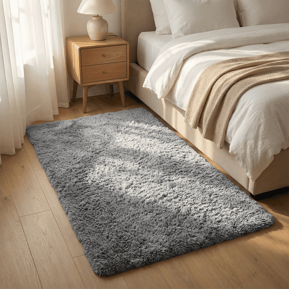 Rugs for Living Room, 3'x5' Soft Fluffy Area Rug for Bedroom, Plush Decorative Rug with Anti-Skid Backing, Indoor Home Carpet for Living Room, Grey
