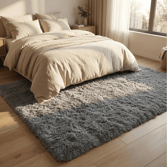 Rugs for Living Room, 5'x8' Soft Fluffy Area Rug for Bedroom, Plush Decorative Rug with Anti-Skid Backing, Indoor Home Carpet for Living Room, Grey
