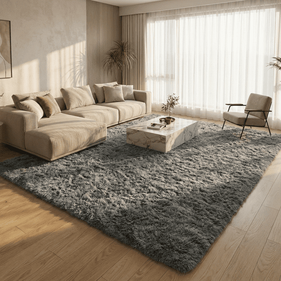 Rugs for Living Room, 6'x9' Soft Fluffy Area Rug for Bedroom, Plush Decorative Rug with Anti-Skid Backing, Indoor Home Carpet for Living Room, Grey