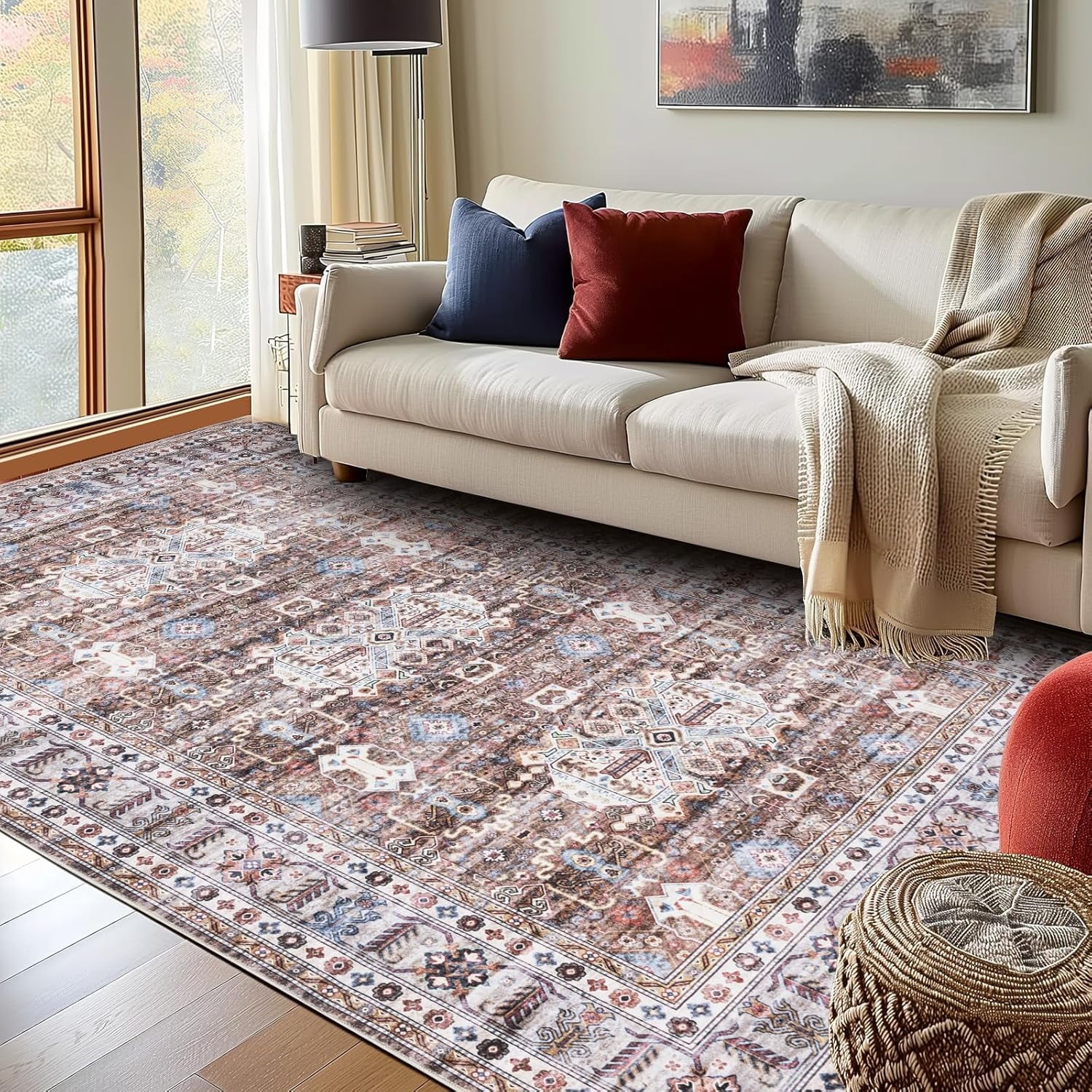 HODESunPure Machine Washable Red Area Rug, 5' x 7', Non-Slip, Low Pile ...