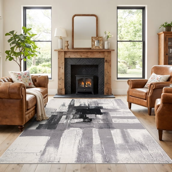 World Rug Gallery Contemporary Modern Abstract Black 7'10" x 10' Indoor Area Rug