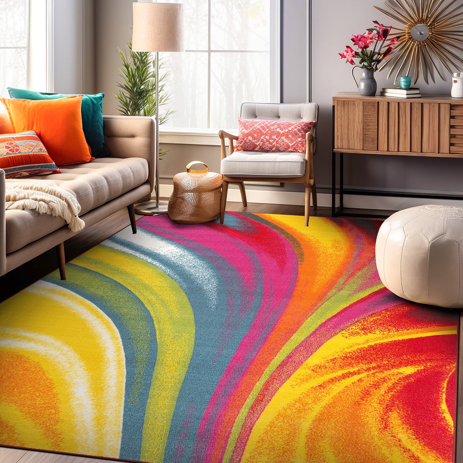 Vibrant Multicolor Abstract Tufted Washable Area Rug