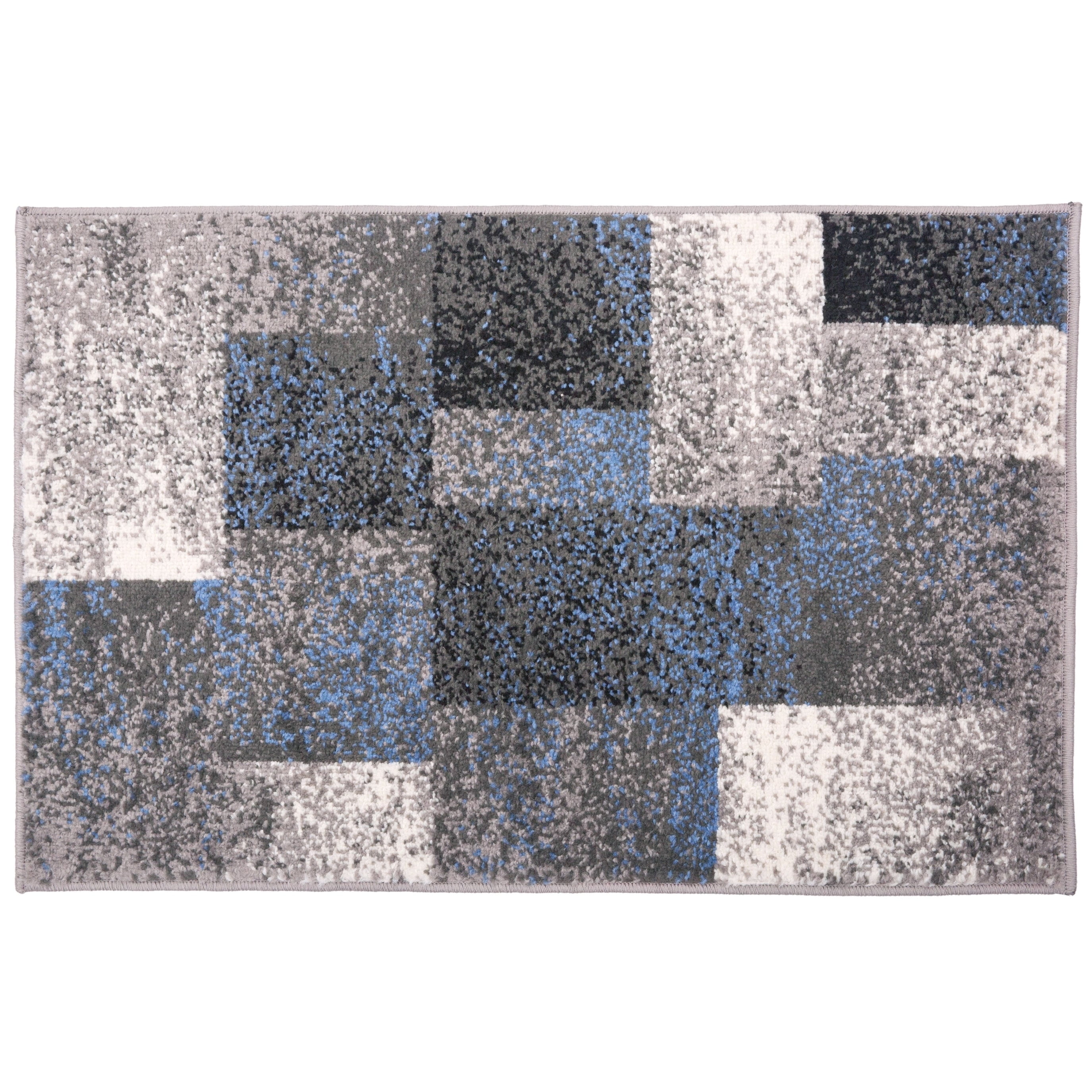 Modern Blue Polypropylene Geometric Boxes Area Rug 2' x 3'