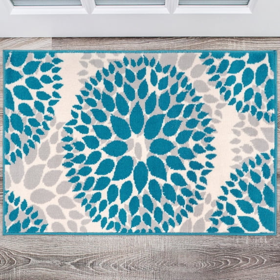 World Rug Gallery Modern Floral Circles Blue 2' x 3' Door Mat