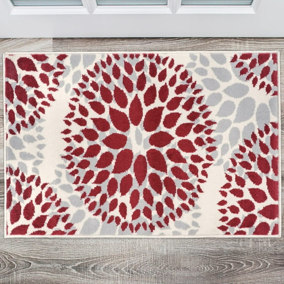 World Rug Gallery Modern Floral Circles Red 2' x 3' Area Rug