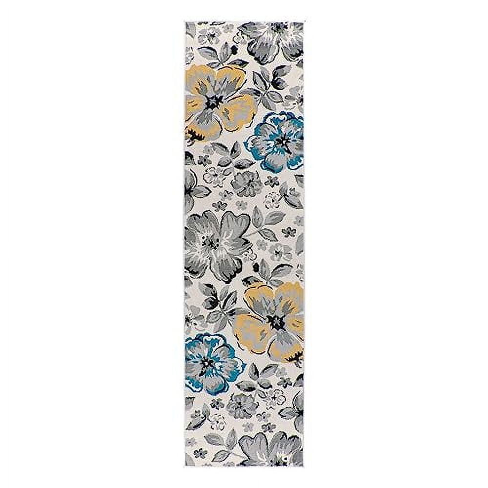 Cream Floral Synthetic Reversible Washable Area Rug