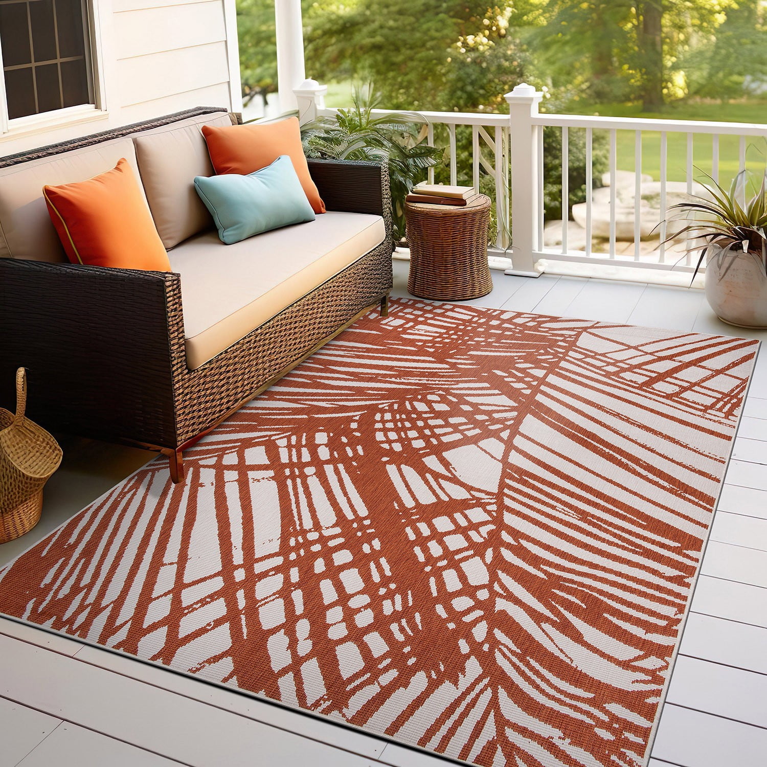 Rugshop Out Door Rugs Tropical Leaves Reversible Rugs Outdoor Rugs for ...