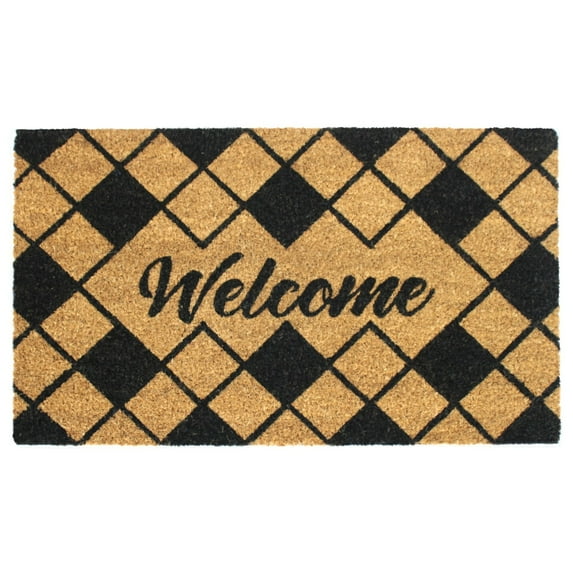 Rugsmith Black Machine Tufted Diamond Welcome Doormat, 18" x 30"