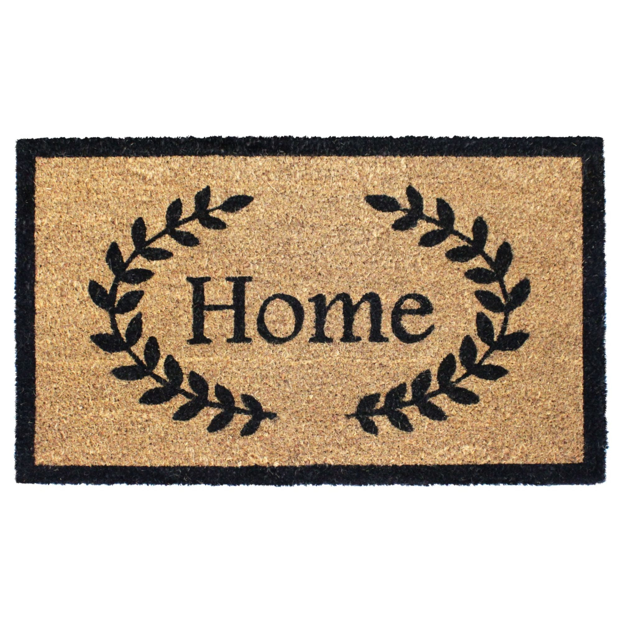 Rugsmith Black Machine Tufted Home with Leaves Doormat, 18" x 30"