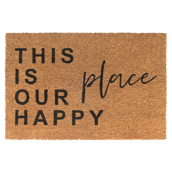 Rugsmith Black Machine Tufted This is Our Happy Place Doormat, 24" x 36"