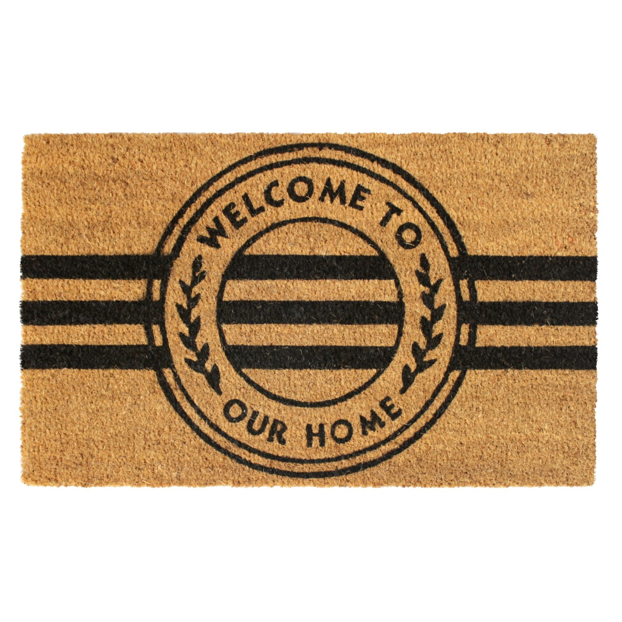 Rugsmith Black Machine Tufted Welcome to our Home Stripe Doormat, 18" x 30"