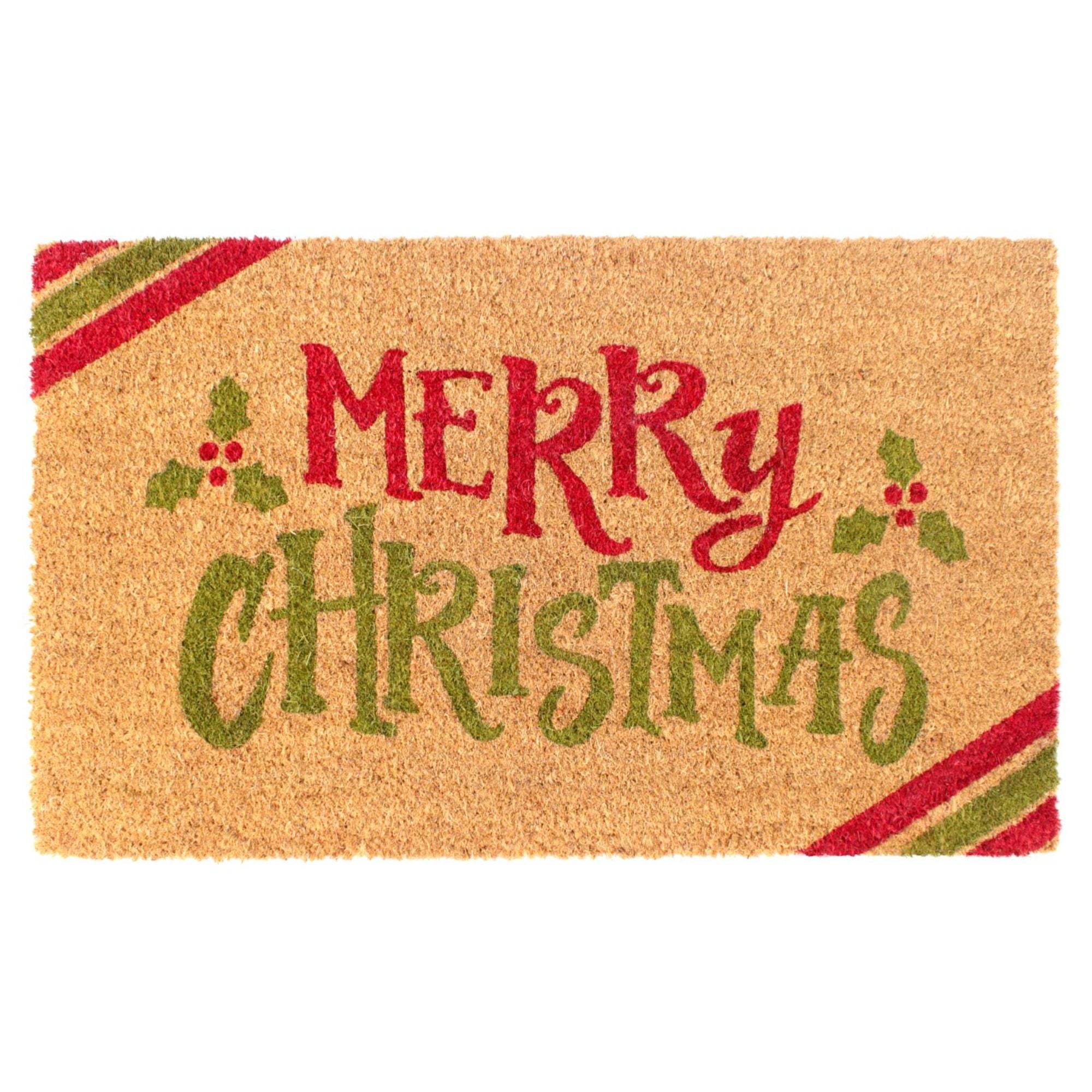 Rugsmith Red Machine Tufted Holiday Merry Christmas Diagonal Stripes Doormat, 18" x 30"