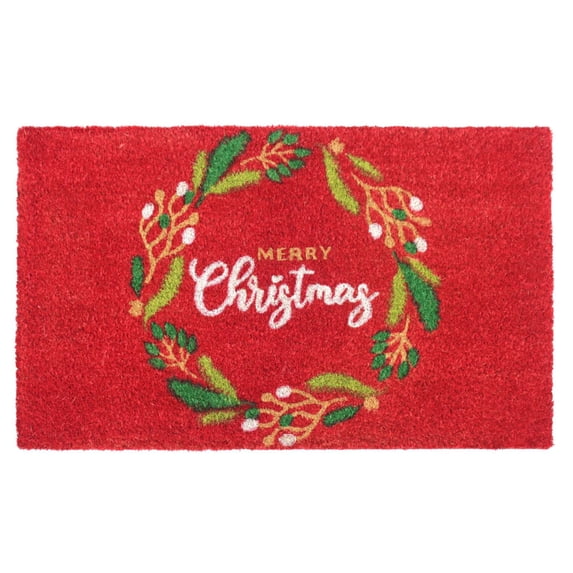 Rugsmith Red Machine Tufted Holiday Merry Christmas Wreath Doormat, 18" x 30"