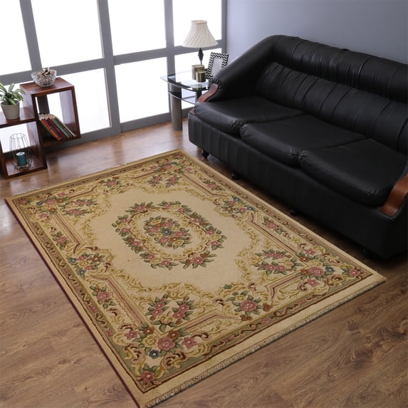 Rugsotic Carpets Hand Knotted Aras, Oriental Wool Area Rug, Beige, 8'x11'