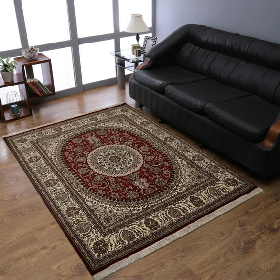 Rugsotic Carpets Hand Knotted Isfahan, Oriental Wool Area Rug, Red, 8'x10'