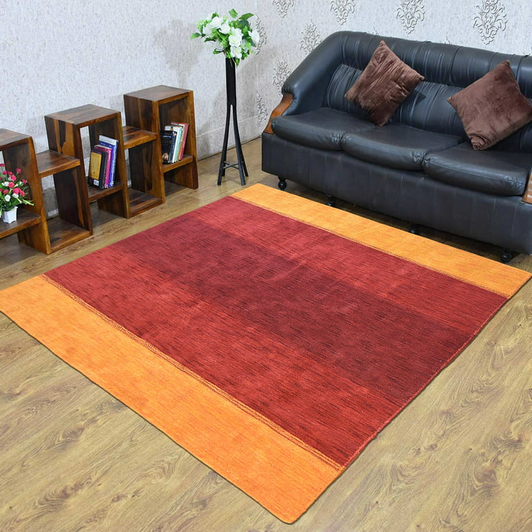 Rugsotic Carpets Hand Knotted Loom, Contemporary Wool Square Area Rug,  Orange,Red, 6'x6' 