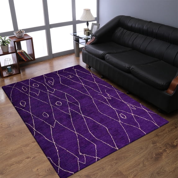 Rugsotic Carpets Hand Knotted Loom Silk 6'x9' Area Rug Geometric Purple LS0606
