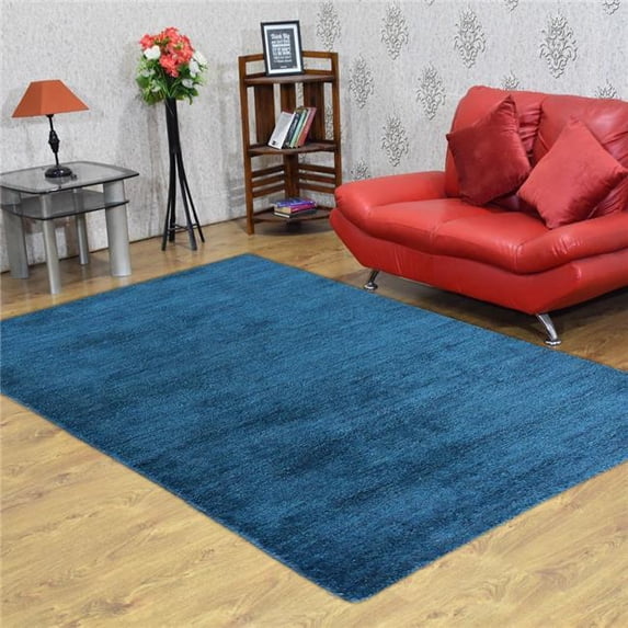 Get My Rugs UBSLSM111L00Y03A1 3 x 5 ft. Hand Knotted Loom Silk Mix Solid Rectangle Area Rug, Dark Blue
