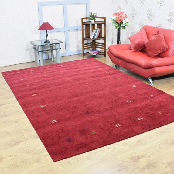 Rugsotic Carpets Handmade Rugs Hand Knotted Loom Rectangle 8'x10' Red Silk Mix for Indoor Use