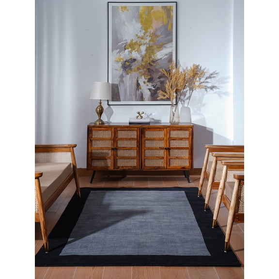 Rugsotic Carpets Hand Knotted Wool Area Rug 10'x13' Charcoal Black Contemporary Rectangle Indoor Rug for Living Room, Bedroom Antimicrobial L00201