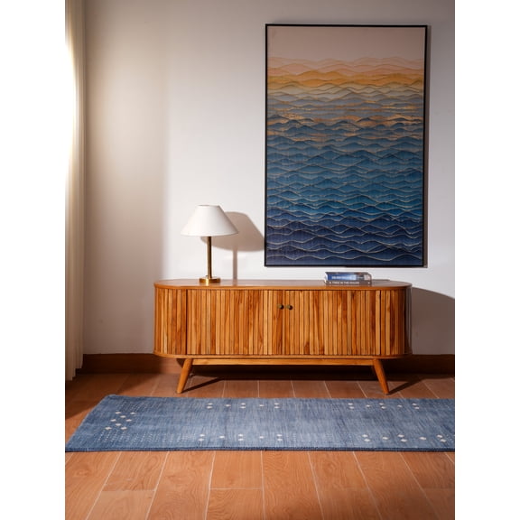 Rugsotic Carpets Hand Knotted Wool Area Rug 2'6''x10' Blue Contemporary Runner Indoor Rug for Living Room, Bedroom Antimicrobial L00530