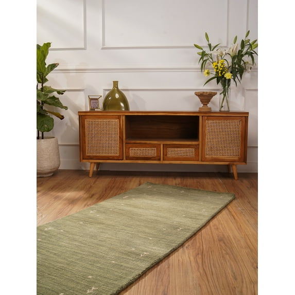 Rugsotic Carpets Hand Knotted Wool Area Rug 2'6''x10' Green Contemporary Runner Indoor Rug for Living Room, Bedroom Antimicrobial L00535