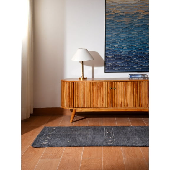Rugsotic Carpets Hand Knotted Wool Area Rug 2'6''x6' Charcoal Contemporary Runner Indoor Rug for Living Room, Bedroom Antimicrobial L00585