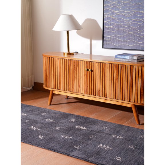 Rugsotic Carpets Hand Knotted Loom Wool 2'6''x6' Runner Area Rug Contemporary Charcoal White L00501