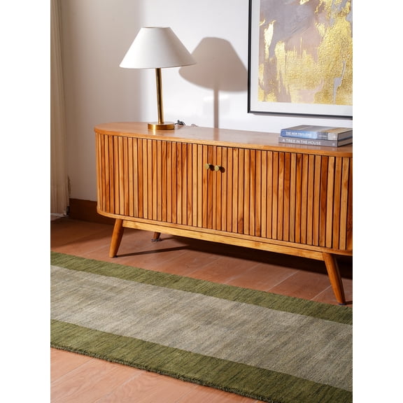 Rugsotic Carpets Hand Knotted Wool Area Rug 2'6''x8' Green Contemporary Runner Indoor Rug for Living Room, Bedroom Antimicrobial L00201