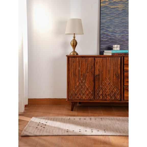 Rugsotic Carpets Hand Knotted Wool Area Rug 2'6''x8' Beige Contemporary Runner Indoor Rug for Living Room, Bedroom Antimicrobial L00530