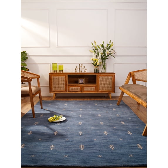 Rugsotic Carpets Hand Knotted Wool Area Rug 3'x5' Blue Contemporary Rectangle Indoor Rug for Living Room, Bedroom Antimicrobial L00501