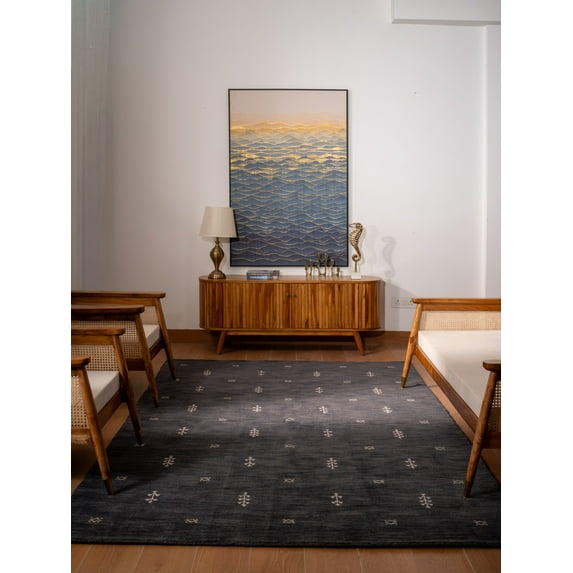 Rugsotic Carpets Hand Knotted Wool Area Rug 3'x5' Charcoal White Contemporary Rectangle Indoor Rug for Living Room, Bedroom Antimicrobial L00501