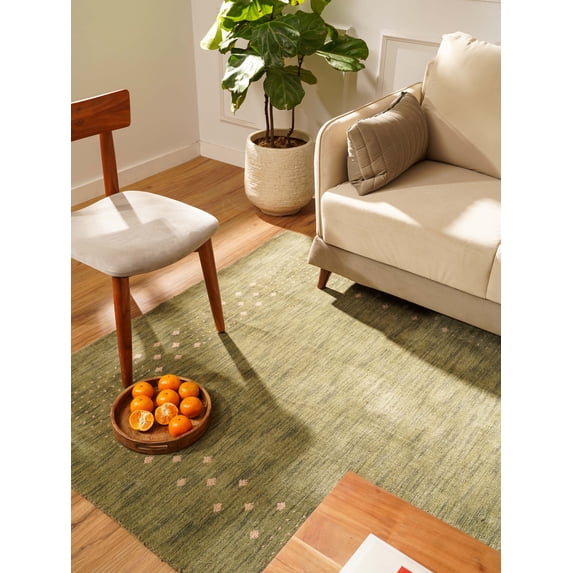 Rugsotic Carpets Hand Knotted Wool Area Rug 3'x5' Green Contemporary Rectangle Indoor Rug for Living Room, Bedroom Antimicrobial L00530