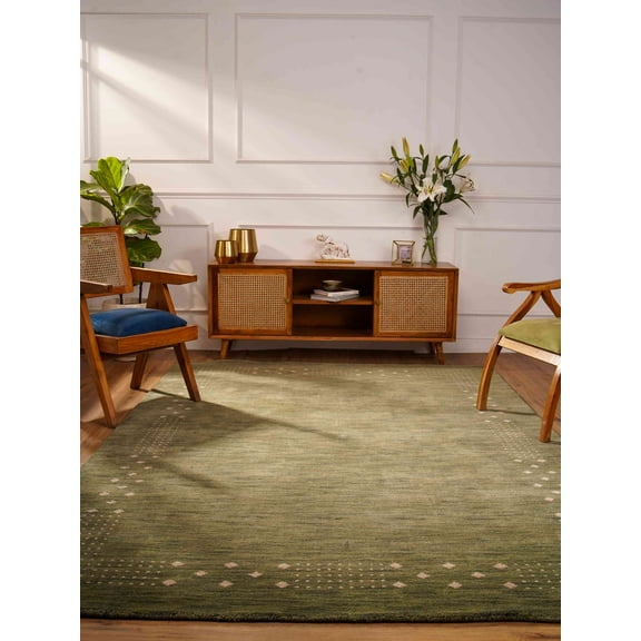 Rugsotic Carpets Handmade Rugs Hand Knotted Loom Rectangle 3'x5' Green Wool for Indoor Use