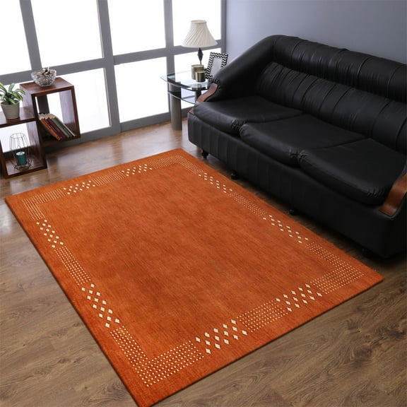 Rugsotic Carpets Handmade Rugs Hand Knotted Loom Rectangle 3'x5' Orange Wool for Indoor Use