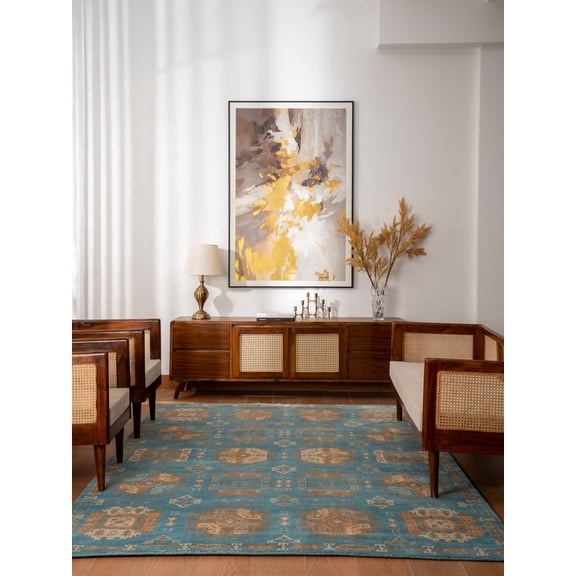 Rugsotic Carpets Hand Knotted Wool Area Rug 3'x5' Light Blue Oriental Rectangle Indoor Rug for Living Room, Bedroom Antimicrobial HM0027