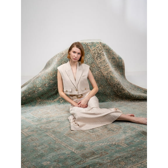 Rugsotic Carpets Hand Knotted Loom Wool 3'x5' Oriental Area Rug Light Green Beige HM0001