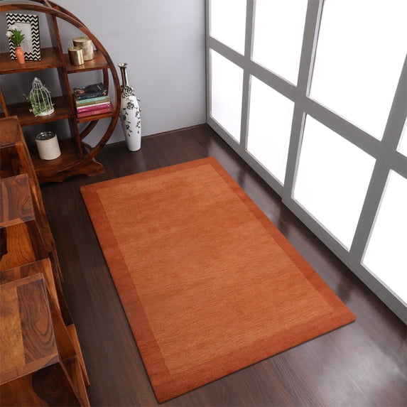 Rugsotic Carpets Hand Knotted Wool Area Rug 4'x6' Orange Contemporary Rectangle Indoor Rug for Living Room, Bedroom Antimicrobial L00201