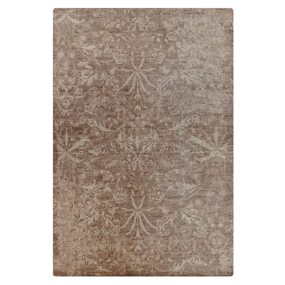 Rugsotic Carpets Hand Knotted Wool Area Rug 4'x6' Light Brown Floral Rectangle Indoor Rug for Living Room, Bedroom Antimicrobial HM0020