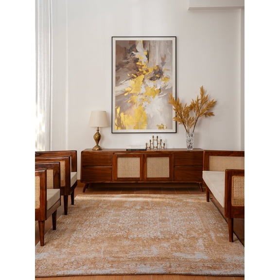 Rugsotic Carpets Hand Knotted Wool Area Rug 5'x8' Light Blue Brown Oriental Rectangle Indoor Rug for Living Room, Bedroom Antimicrobial HM0022