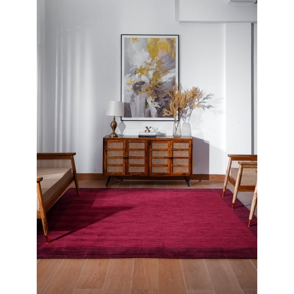 Rugsotic Carpets Hand Knotted Wool Area Rug 6'x6' Red Contemporary Square Indoor Rug for Living Room, Bedroom Antimicrobial L00201