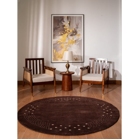 Rugsotic Carpets Hand Knotted Loom Wool 6'x6' Round Area Rug Contemporary Brown L00530
