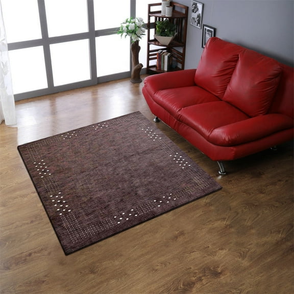 Rugsotic Carpets Hand Knotted Loom Wool 6'x6' Square Area Rug Contemporary Brown L00530