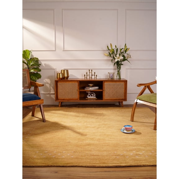 Rugsotic Carpets Hand Knotted Wool Area Rug 8'x8' Gold Contemporary Square Indoor Rug for Living Room, Bedroom Antimicrobial L00530