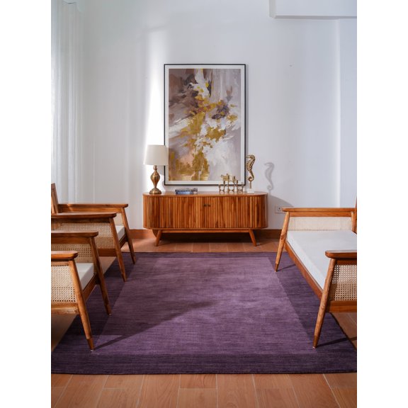 Rugsotic Carpets Hand Knotted Wool Area Rug 9'x12' Purple Contemporary Rectangle Indoor Rug for Living Room, Bedroom Antimicrobial L00201