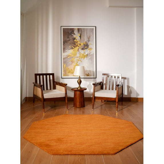 Rugsotic Carpets Handmade Rugs Hand Knotted Loom Octagon 10'x10' Orange Wool for Indoor Use