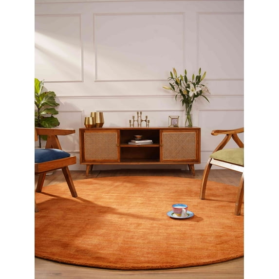 Rugsotic Carpets Handmade Rugs Hand Knotted Loom Round 10'x10' Orange Wool for Indoor Use