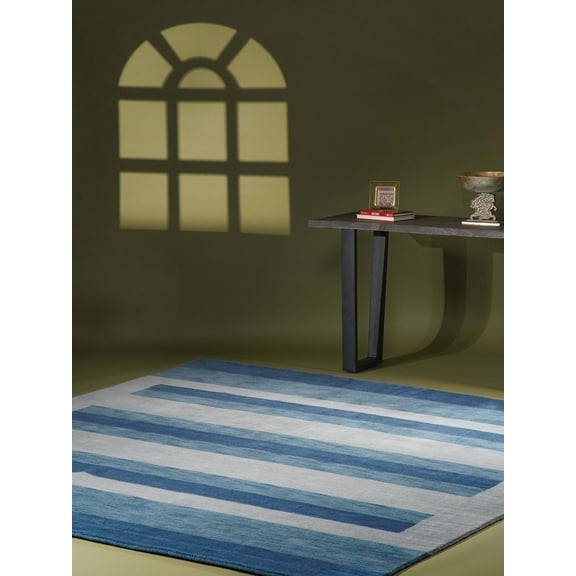 Rugsotic Carpets Hand Knotted Wool Area Rug 10'x10' Blue Light Blue Contemporary Square Indoor Rug for Living Room, Bedroom Antimicrobial L0B904