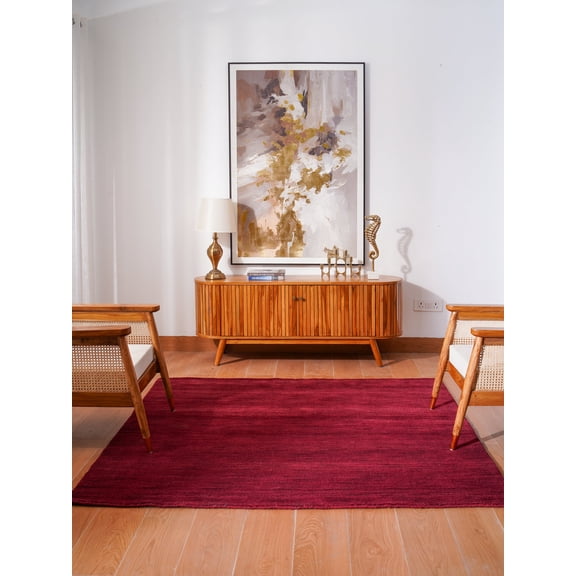 Rugsotic Carpets Hand Knotted Wool Area Rug 10'x10' Dark Red Solid Square Indoor Rug for Living Room, Bedroom Antimicrobial L00999