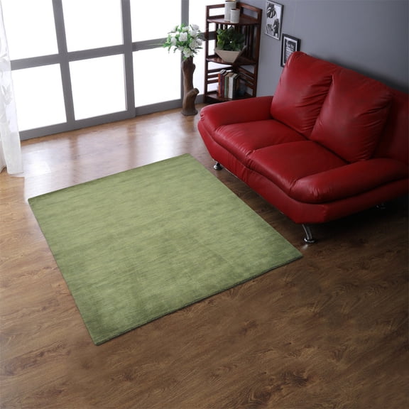 Rugsotic Carpets Hand Knotted Wool Area Rug 10'x10' Green Solid Square Indoor Rug for Living Room, Bedroom Antimicrobial L00111